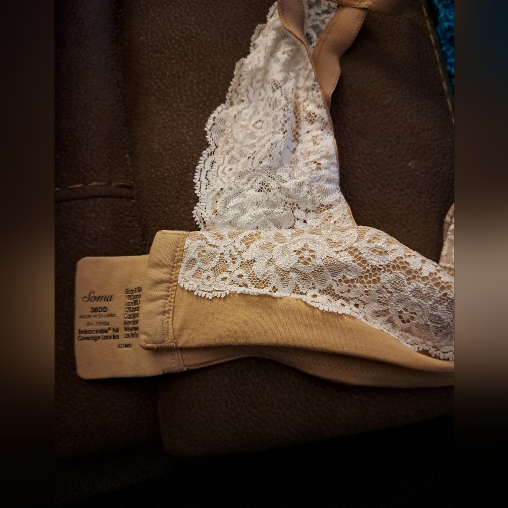 SOMA Cream LACE Full Coverage BRA like new FULL COVERAGE underwire 38DD - Picture 6 of 7